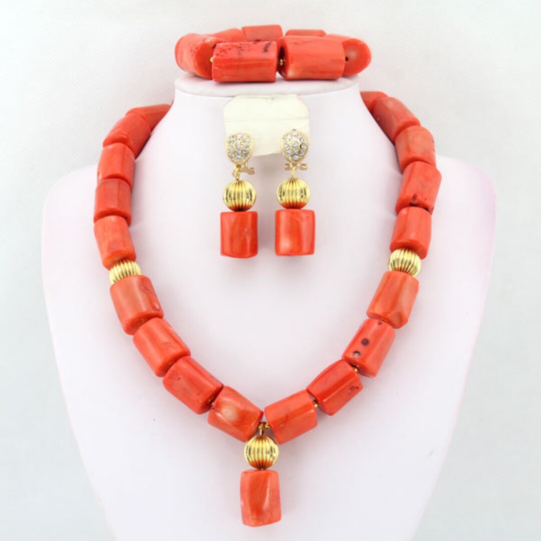 Charming African Natural Orange Coral Beads Necklace, Chunky Orange ...