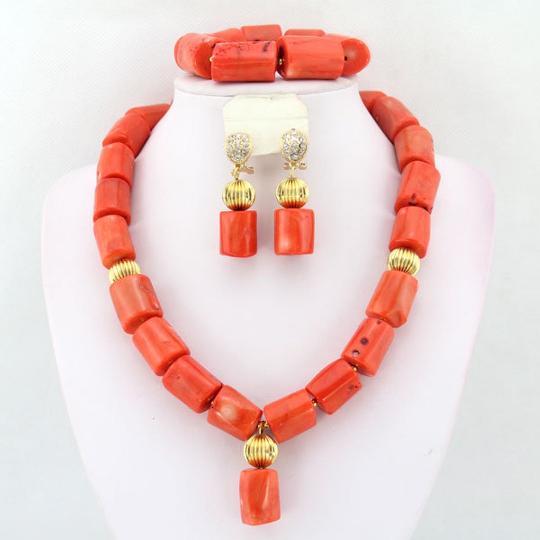 Charming African Natural Orange Coral Beads Necklace, Chunky Orange