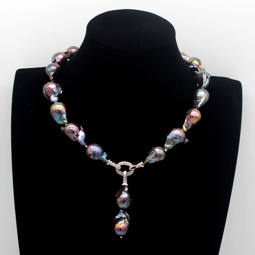 Highly Large Black Baroque Pearl Pendant Necklace Etsy