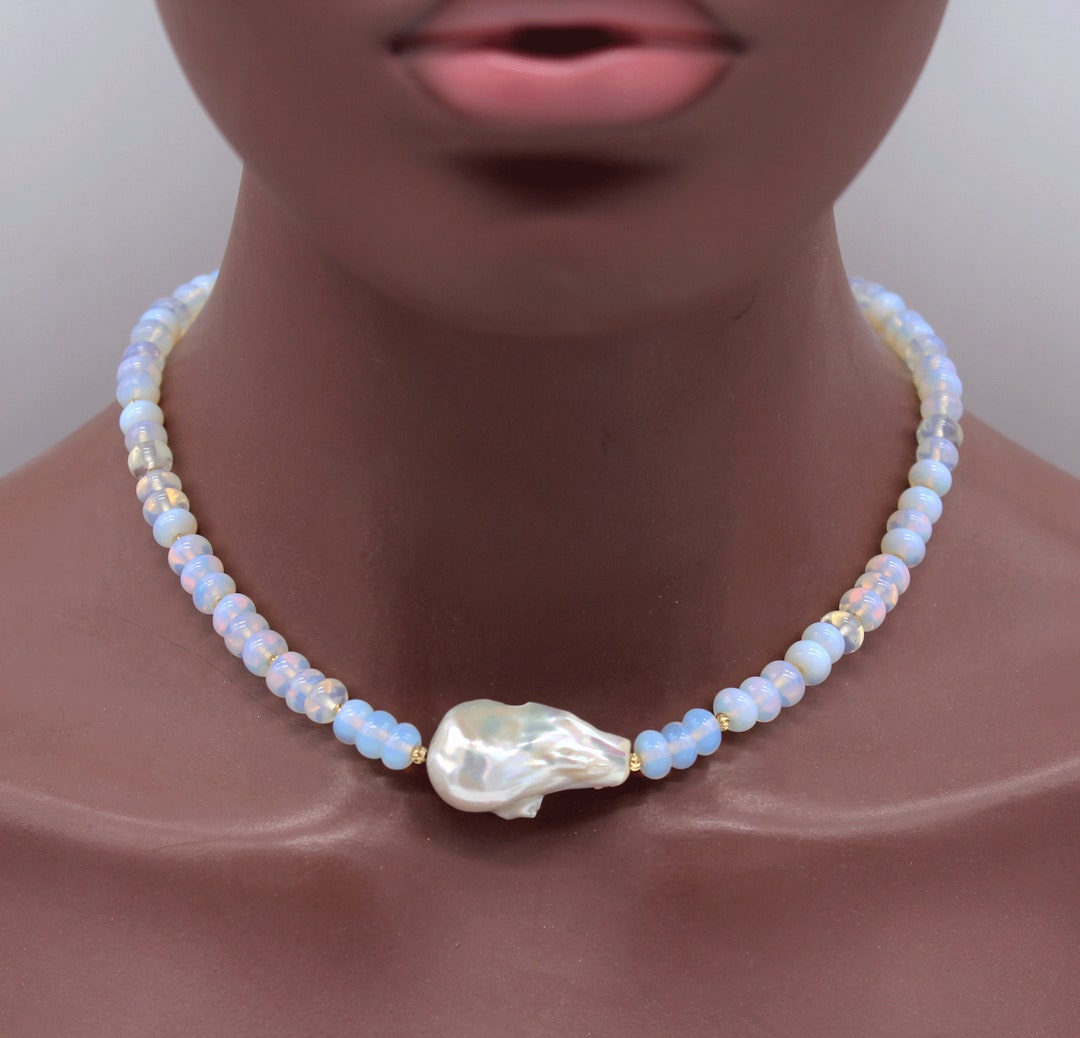 Smooth White Jade Necklace, Jade Jewelry, Baroque Pearls Necklace