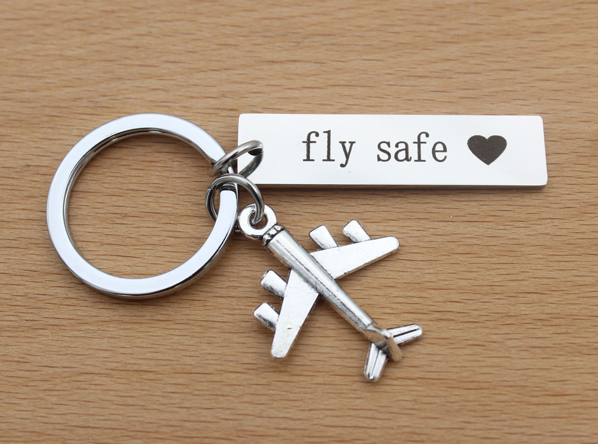 Fly Safe Keychain Pilot Gift Airplane Keychain Airplane Etsy