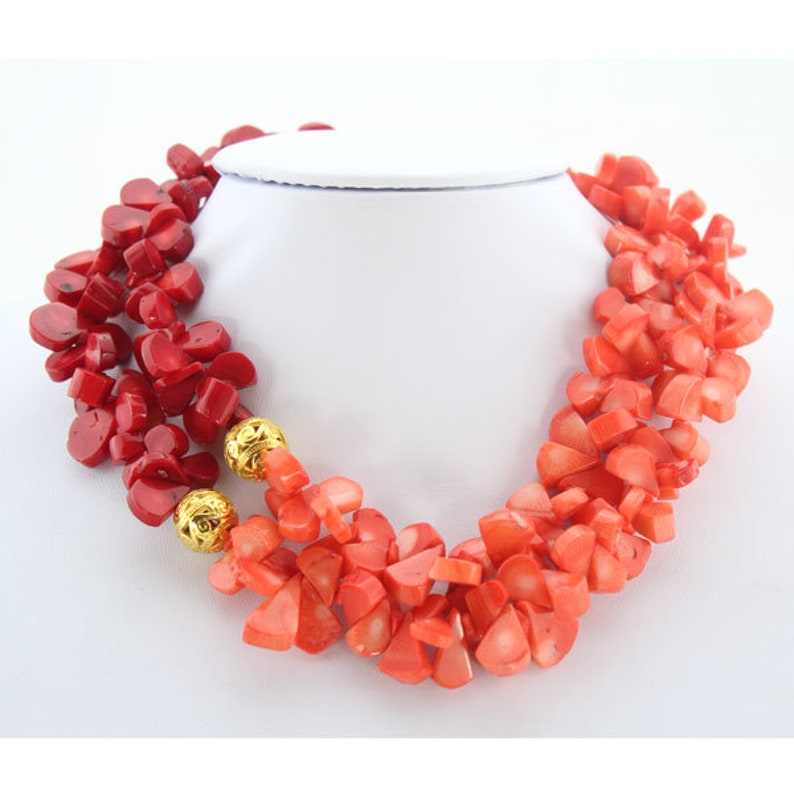 African Natural Orange Coral Beads Necklacechunky 2 Layers Etsy
