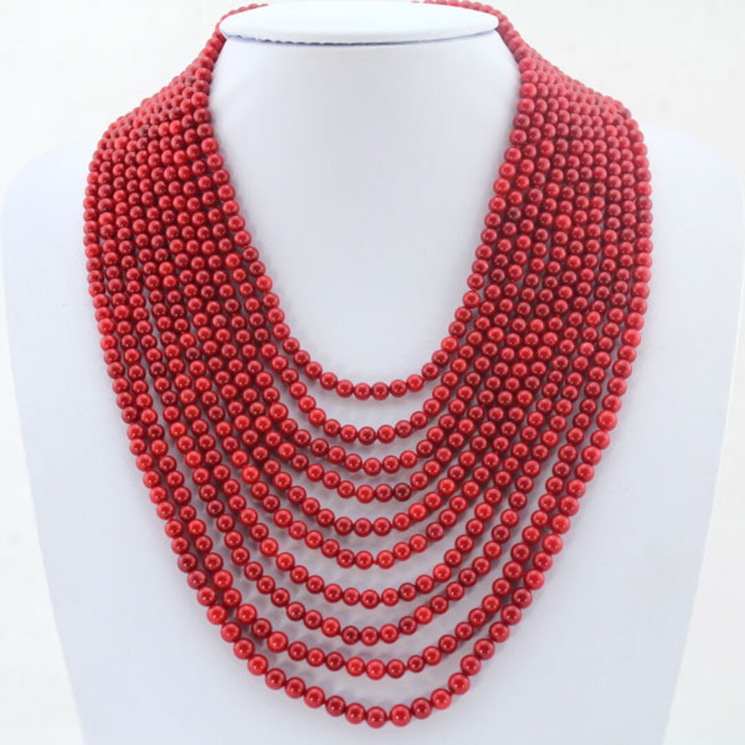 5-6mm Charming 10 Rows Red Coral Necklace,african Coral Beads Necklace ...