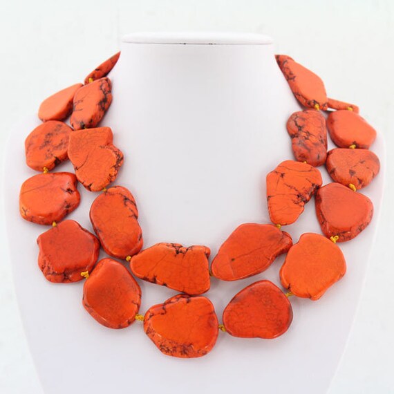 Chunky 2 layers Large Orange Turquoise Slab Necklace20x35mm | Etsy