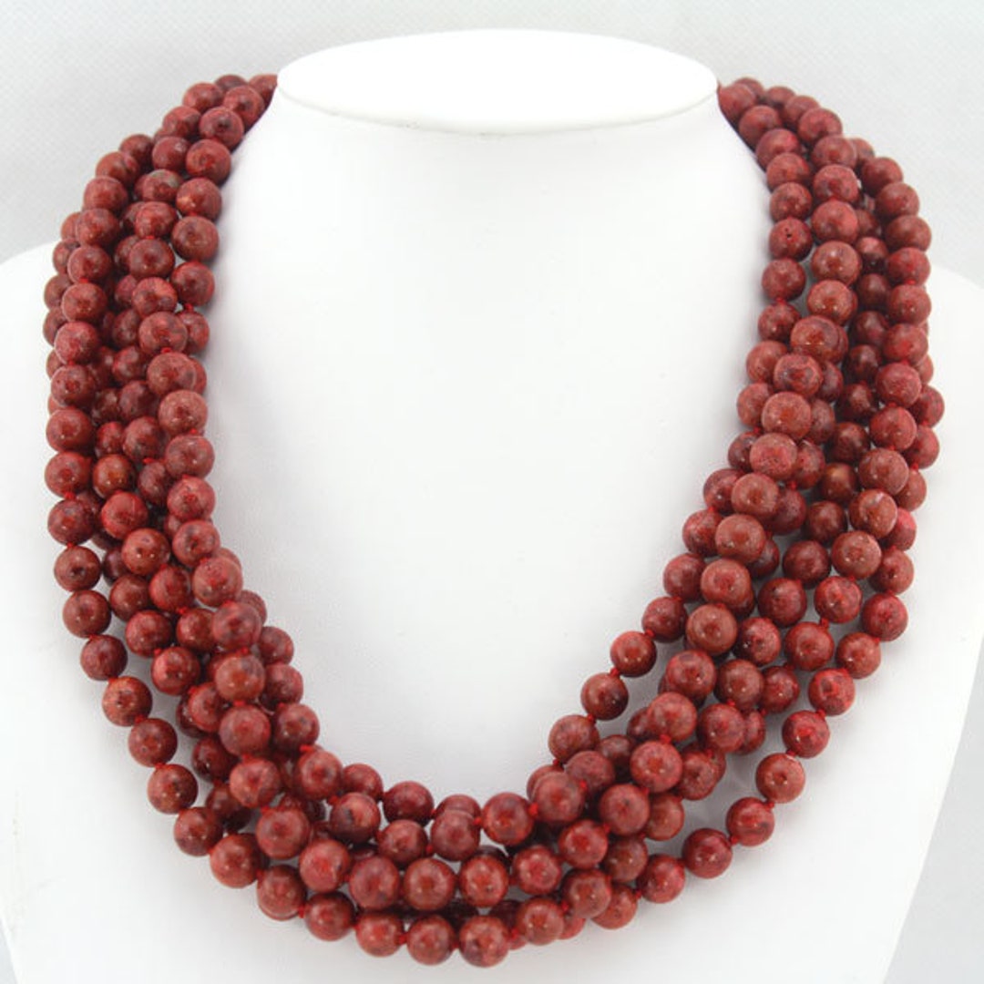 thumbnail image 2 of Stunning 3-Row Natural South Sea Irregular Red Coral Bead Necklace, 18-20 Inch 2 of 4