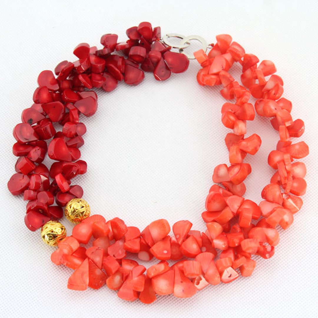 African Natural Orange Coral Beads Necklacechunky 2 Layers Etsy