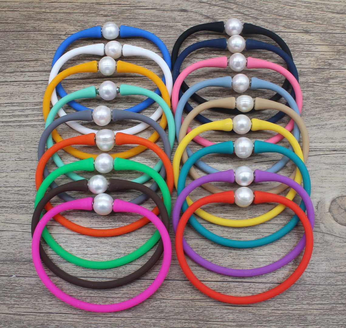 36pcs Pearl & Silicone Rubber Stretch Waterproof Bracelet Etsy