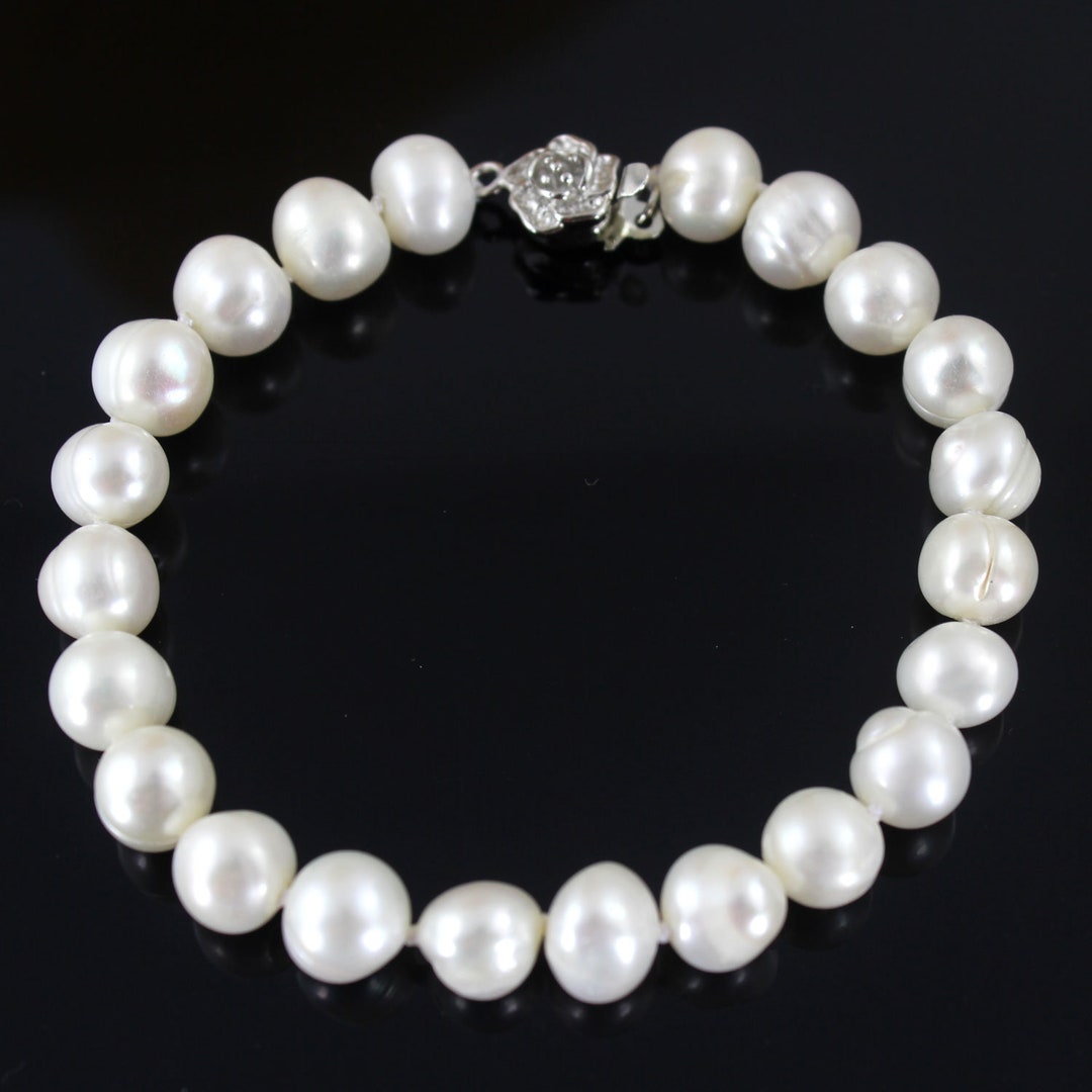 Pearl Bracelet Genuine Cultured 7-8mm White Freshwater Pearl - Etsy