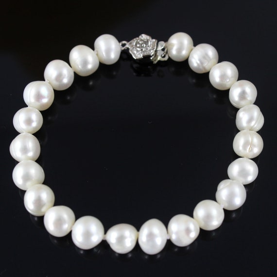 Pearl Bracelet Genuine Cultured 7-8mm White Freshwater Pearl - Etsy