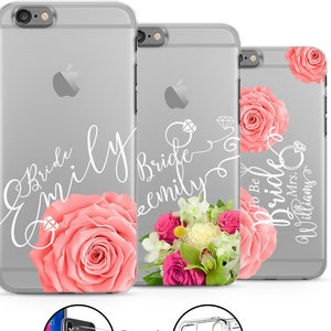 Bride iphone 11 phone case, iphone 12 mini iphone 13 iphone xr iphone 8 Gift to Her Custom Name initials Floral Flowers Pink Rose