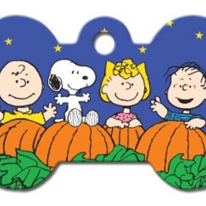 Snoopy "The Peanuts Gang" LARGE Bone Shape Personalized Custom Engraved Pet ID Tag- Free Shipping
