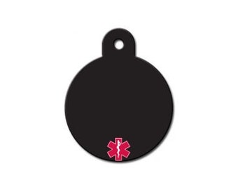 Medical Alert LARGE Circle Shape Personalized Custom Engraved Pet ID Tag- Free Shipping