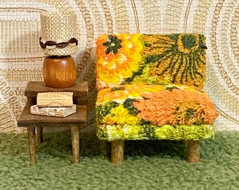 Miniature Mid-Century Chair: 1/16 Scale, Vintage Floral Terry Cloth