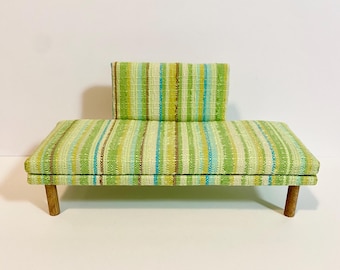 1/12 Scale Miniature Handmade Midcentury Couch or Chair with Vintage Striped Fabric