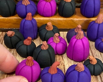 10 Miniature Handmade Pumpkins - Purple and Black