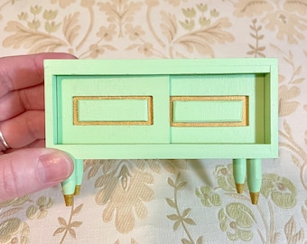 1/12 scale miniature handmade green and gold buffet cabinet credenza sideboard