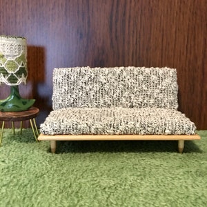 1/12 Scale Miniature Handmade Midcentury Couch with Boucle Fabric