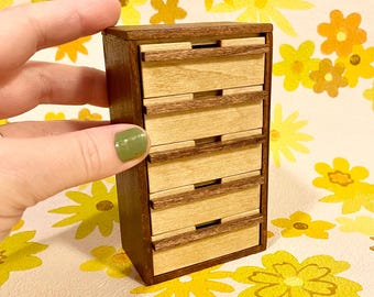 1/12 scale miniature handmade 5-drawer midcentury style dresser with removable drawers