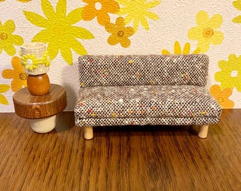 1/16 scale miniature handmade midcentury couch sofa in vintage wool fabric