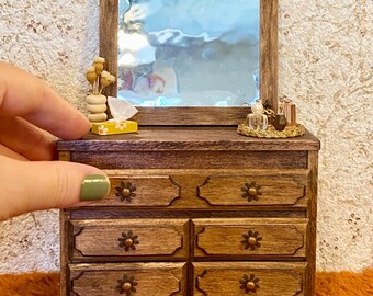 1/12 Scale Miniature Midcentury Dresser with Mirror