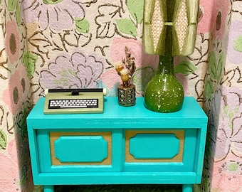 1/12 scale miniature handmade teal/aqua buffet cabinet credenza sideboard