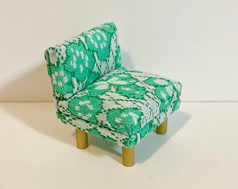 1/16 Scale Miniature Handmade Midcentury Chair with Vintage Double-knit Fabric