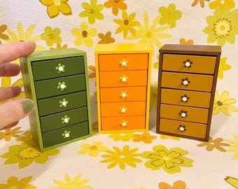 1/12 scale miniature handmade 5-drawer midcentury style dresser with removable drawers