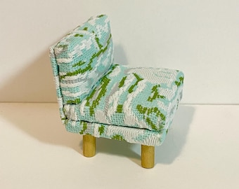 1/16 Scale Miniature Handmade Midcentury Chair or Couch with Vintage Double-knit Textured Fabric
