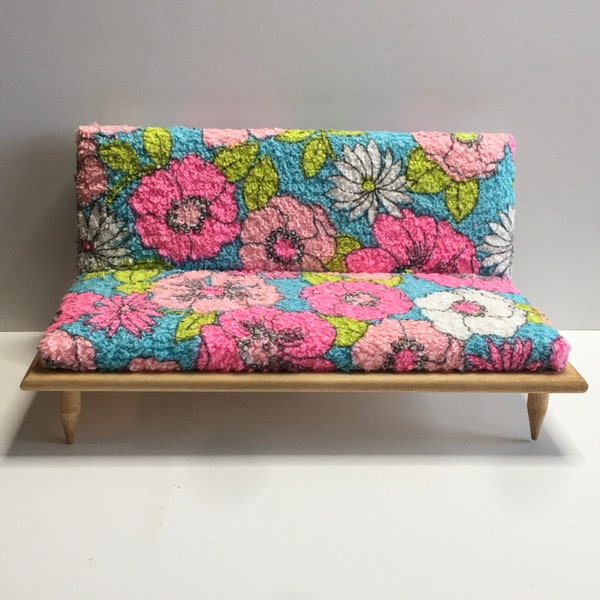 1/12 Scale Miniature Midcentury Sofa with Colorful Vintage Fabric