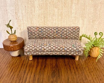 1/16 scale miniature handmade midcentury couch sofa in vintage wool fabric