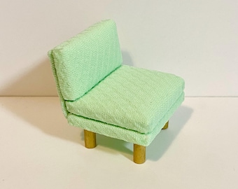 1/16 Scale Miniature Handmade Midcentury Chair with Vintage Double-knit Green Textured Fabric