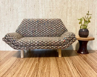 1/12 Scale Miniature Handmade Midcentury Couch with Rainbow Tweed Fabric