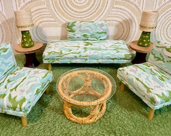 1/12 Scale Miniature Handmade Midcentury Chair or Couch with Vintage Double-knit Textured Fabric