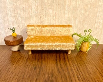 1/16 scale miniature handmade midcentury couch sofa in gold velvet