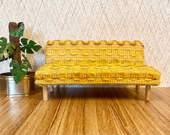 1/12 Scale Miniature Couch: Handmade Midcentury Dollhouse Sofa with Vintage Fabric