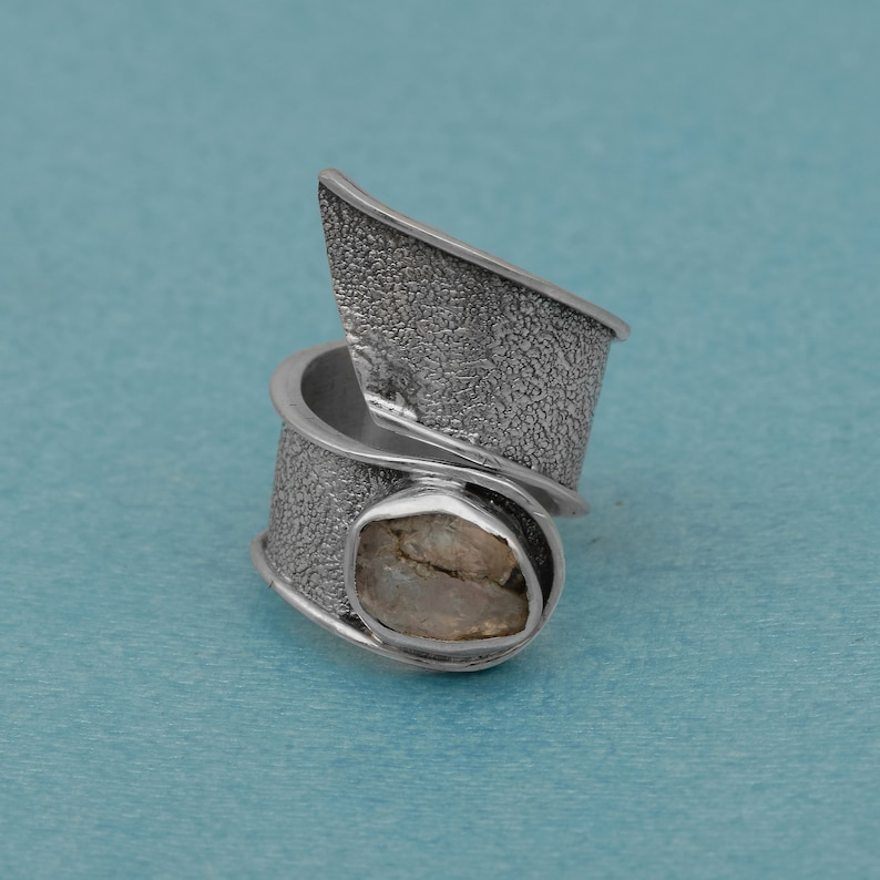 Fidget Ring Solid 925 Sterling Silver Natural Rainbow Moonstone Bypass Shank Ring Minimalist Ring,Textured Ring, Anxiety Ring