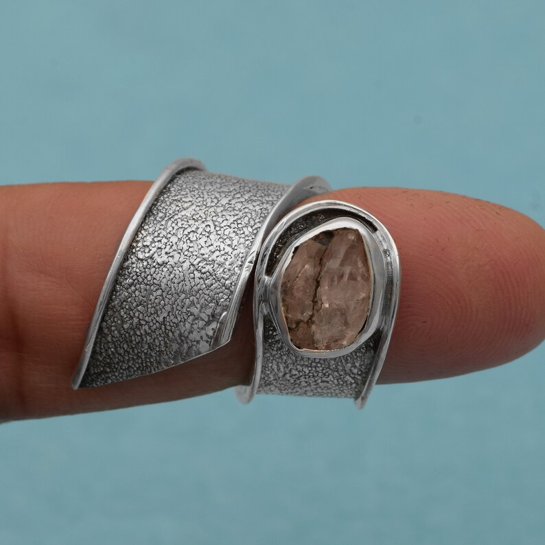 Fidget Ring Solid 925 Sterling Silver Natural Rainbow Moonstone Bypass Shank Ring Minimalist Ring,Textured Ring, Anxiety Ring