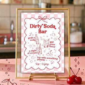 Dirty Soda Bar Sign | She's Ready to Pop Baby Shower | Retro Soda Bar Instructions | Soda Fountain Sign