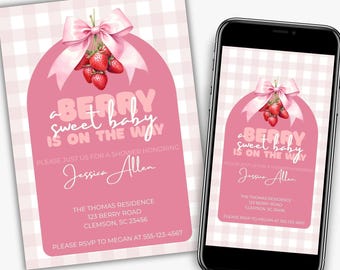 Erdbeer-Babyparty-Einladung, Beeren-Süß-Thema (Digitaler Download)