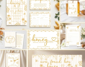 Honey Bridal Shower Bundle, Editable Canva Template, She Found Her Honey Invitation Set Butter, Yellow Bee Bridal Shower Games, Signs, Decor