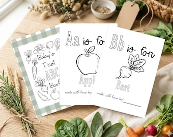 ABC Baby Shower Coloring Book, Baby's First Alphabet Book, Fun Baby Shower Activity, Unique Baby Shower Game, Hand-Drawn ABC Baby Book