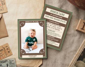 First Year Down Rookie Card Favor, Football First Birthday Printable, Custom Baby Trading Card, Rookie Season Keepsake Favor