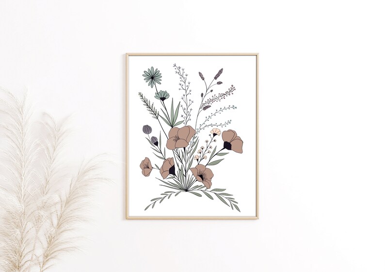Flower Print Wildflower Bouquet Illustration Dusty Pink Floral Art Print Flower Illustration Flower Painting Floral Bouquet Art Print