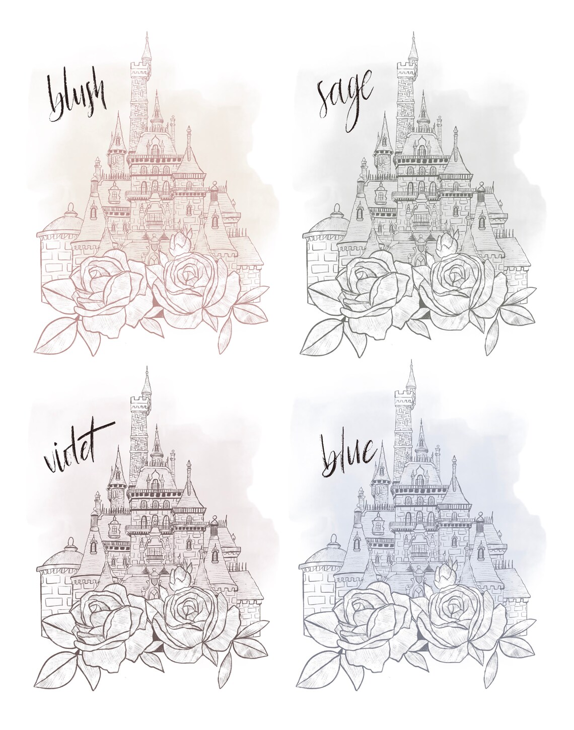 Disney Castle Art Print Beauty and the Beast Castle Princess | Etsy