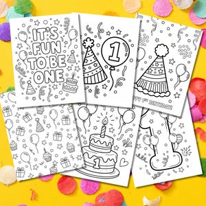 It’s Fun to Be One Coloring Pages | First Birthday Coloring Pack | 6 Page Printable Coloring Book | 1st Birthday Activity image 4