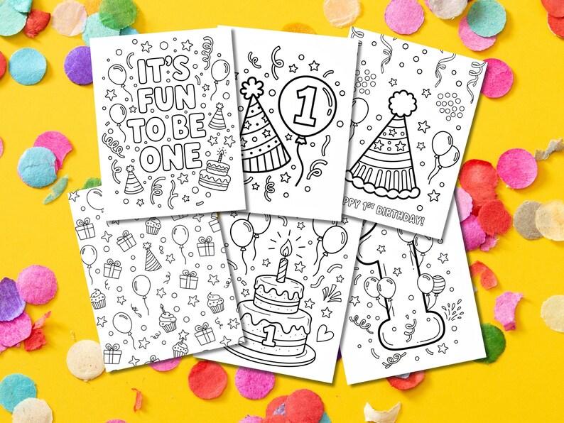 It’s Fun to Be One Coloring Pages | First Birthday Coloring Pack | 6 Page Printable Coloring Book | 1st Birthday Activity image 4