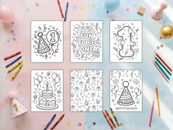 It’s Fun to Be One Coloring Pages | First Birthday Coloring Pack | 6 Page Printable Coloring Book | 1st Birthday Activity