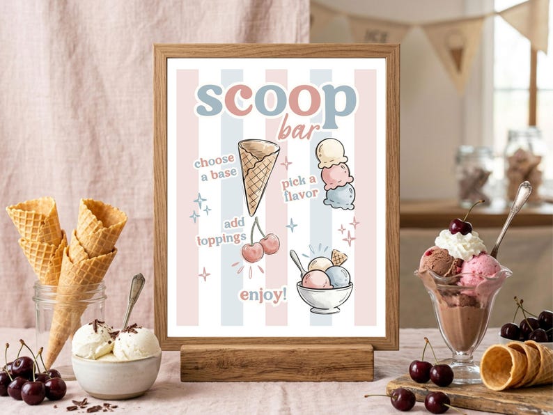 Ice Cream Bar Sign, What's the Scoop Gender Reveal Sign, Editable Canva ...