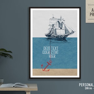 Personalisierter Druck ›Schiff, Anker, Meer & Zitat‹ / Wanddeko, Art Print, Gastgeschenk Poster, kleines Geschenk, Quote