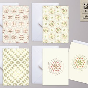 5er-Set Grußkarten mit Umschlägen >FLORALES KALEIDOSCOPE< / statt Blumen, zeitlos, hell, weiß, skandinavisch, clean, reduziert